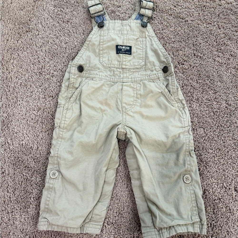 OshKosh B'gosh Beige Kids blue white stripe lined Overalls